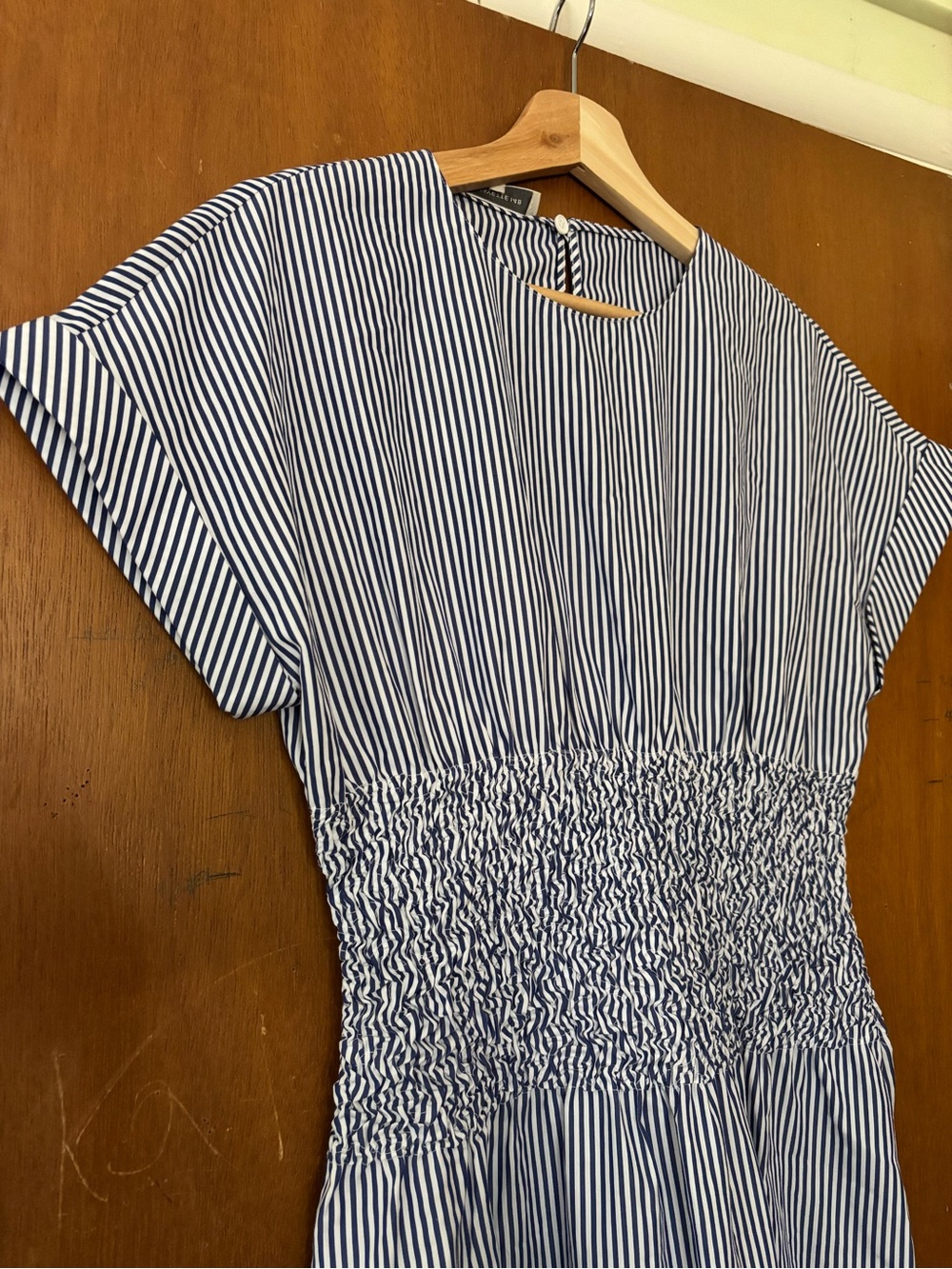 New with tags LAFAYETTE 148 NEW YORK
Sky Multi Stripe Poplin Smocked Waist Dress
